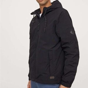 H&M Charcoal Grey Zip-Up Windbreaker Jacket With Hood